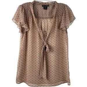 Sylvie & Mado Vintage Blouse Brown Sheer Short Sleeves Ditsy Floral Print Size S